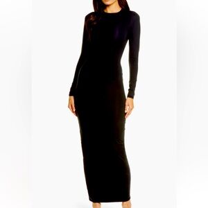 SKIMS Fits Everybody Crew Neck Long Sleeve Dress, Onyx, Size XL